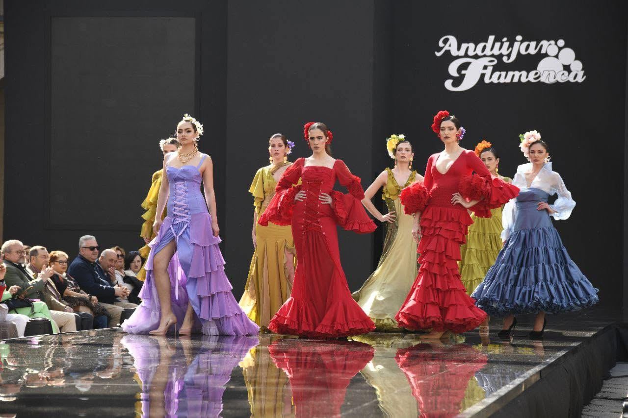 Pase colectivo ante el telón de Andújar Flamenca